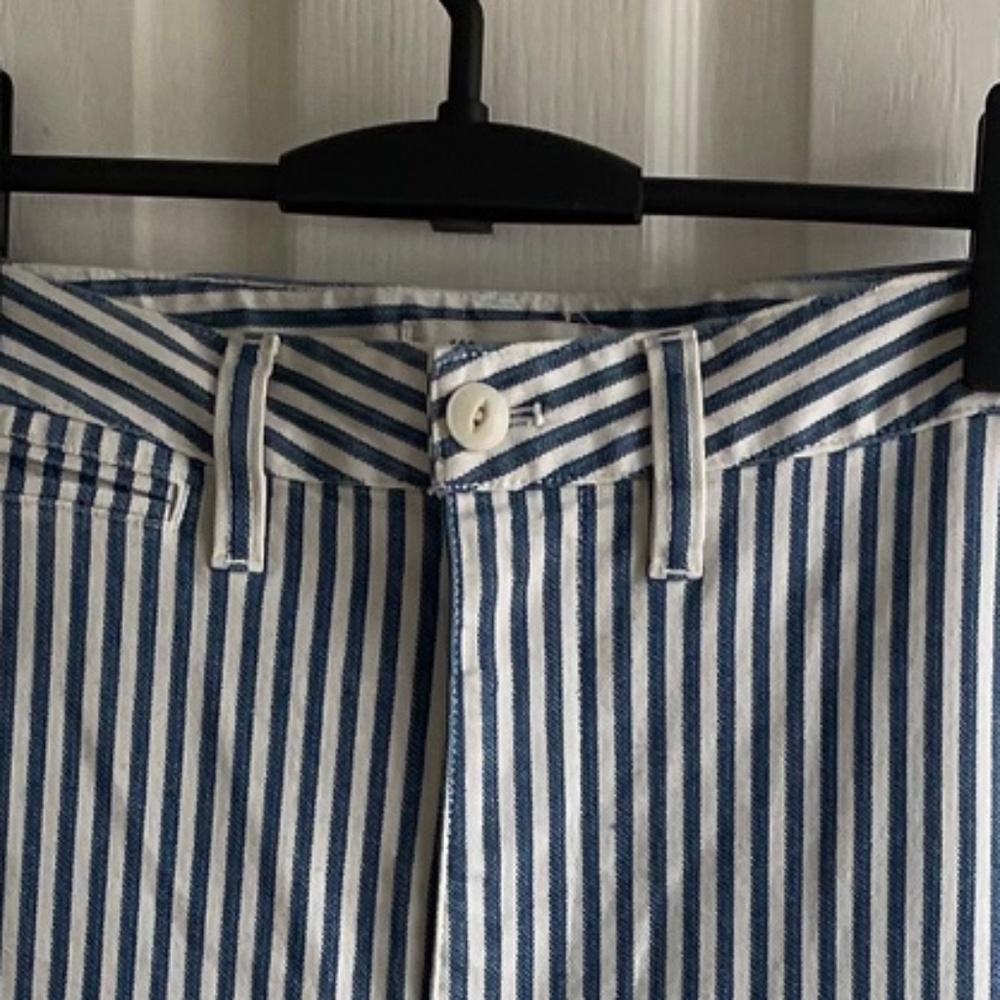 MADEWELL Blue/White Striped Wide Leg/Cropped Denim Jean - Picture 3 of 6